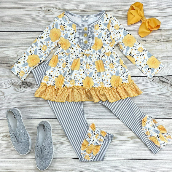 Yellow and Gray Floral Outfit