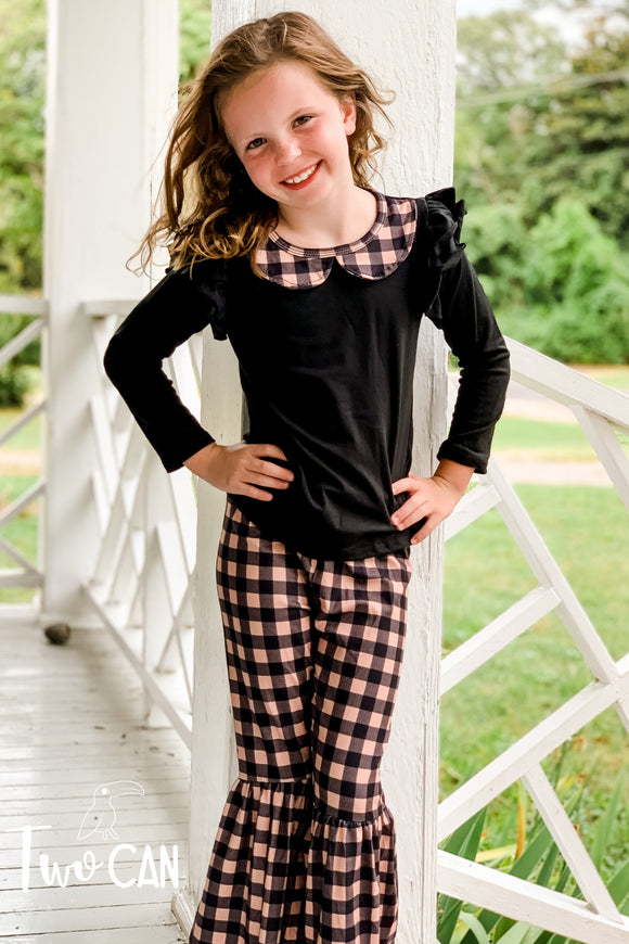 Brown Plaid Bell Pants Outfit