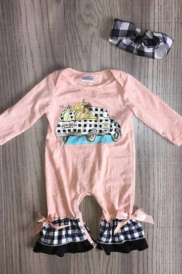 Baby Romper with vintage truck and pumpkins